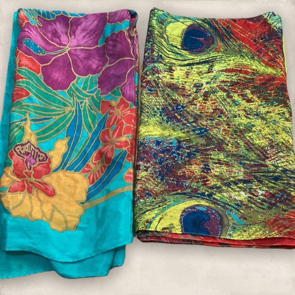 Two silk scarves !tropical prints
